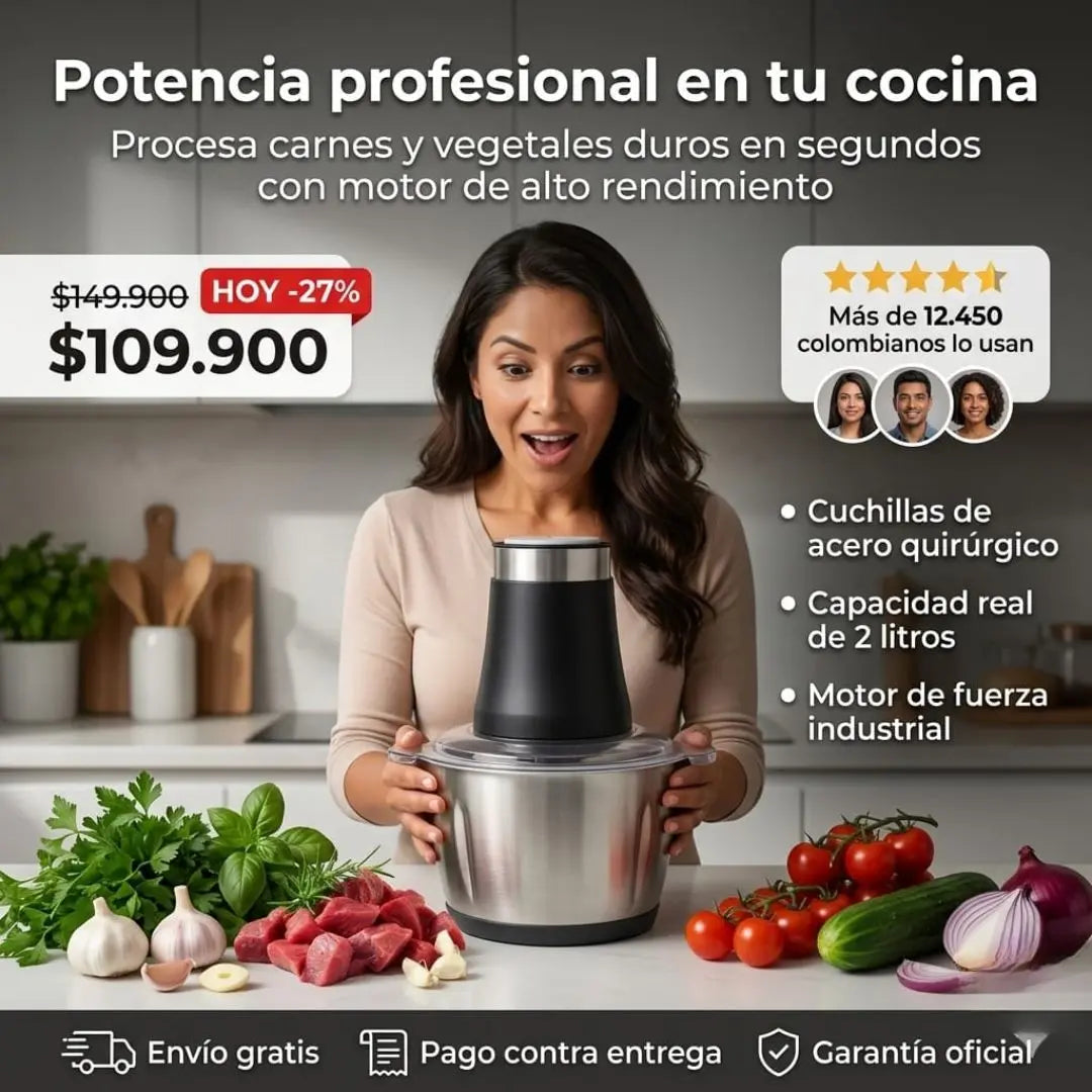 Molino Picador de 2 Litros en Acero Inoxidable – Ahorra tiempo y cocina más fácil en segundos