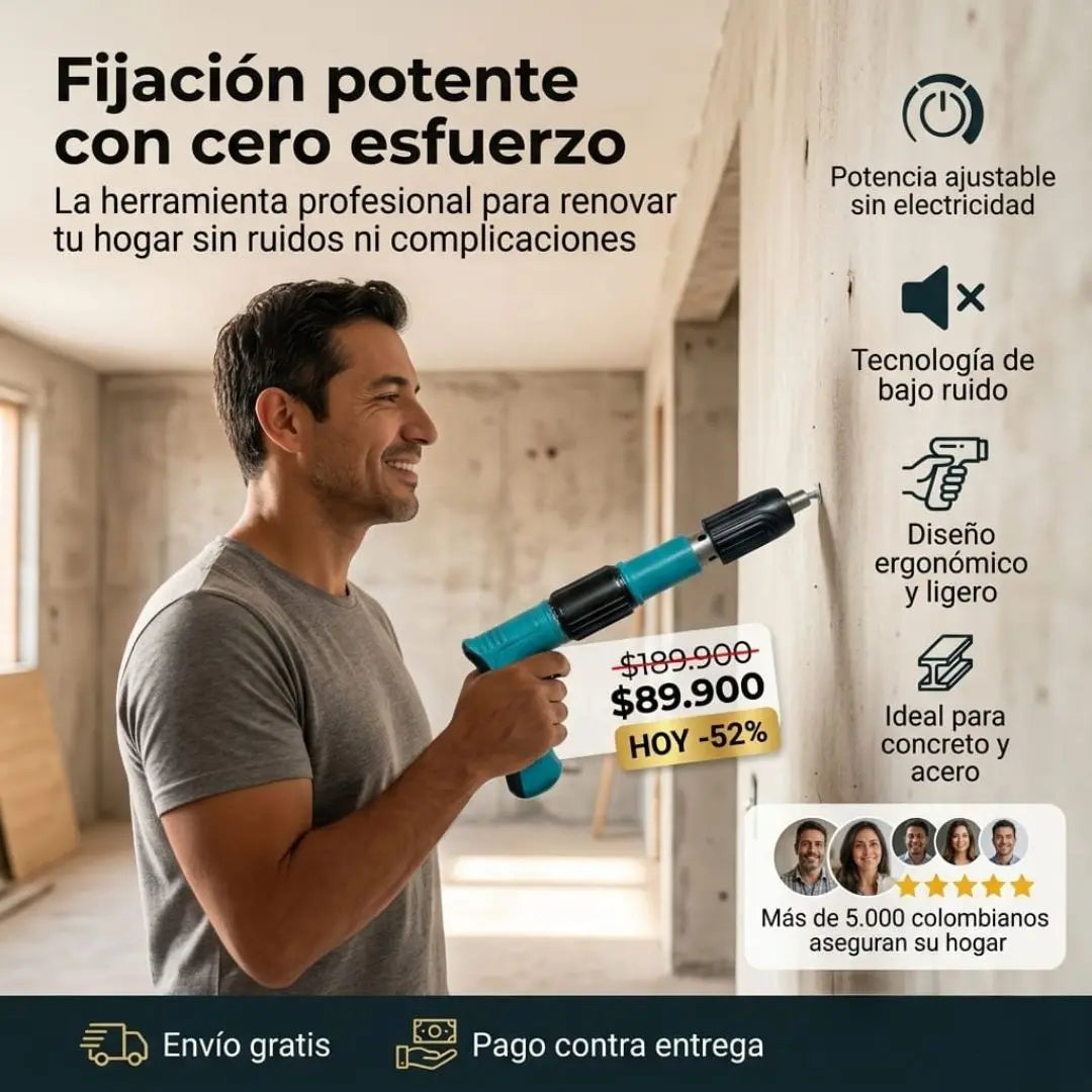 Fija, Instala y Organiza en Segundos sin Taladro ni Complicaciones Pistola de Clavos Manual para Concreto y Paredes Fuertes