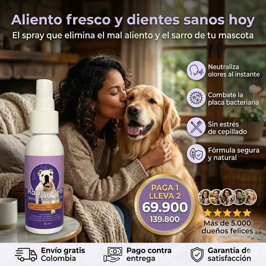 Spray Bucal para Mascotas Happy Pets – Aliento Fresco y Cuidado Diario Sin Estrés