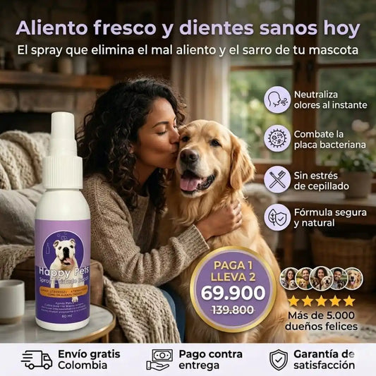 Spray Bucal para Mascotas Happy Pets – Aliento Fresco y Cuidado Diario Sin Estrés