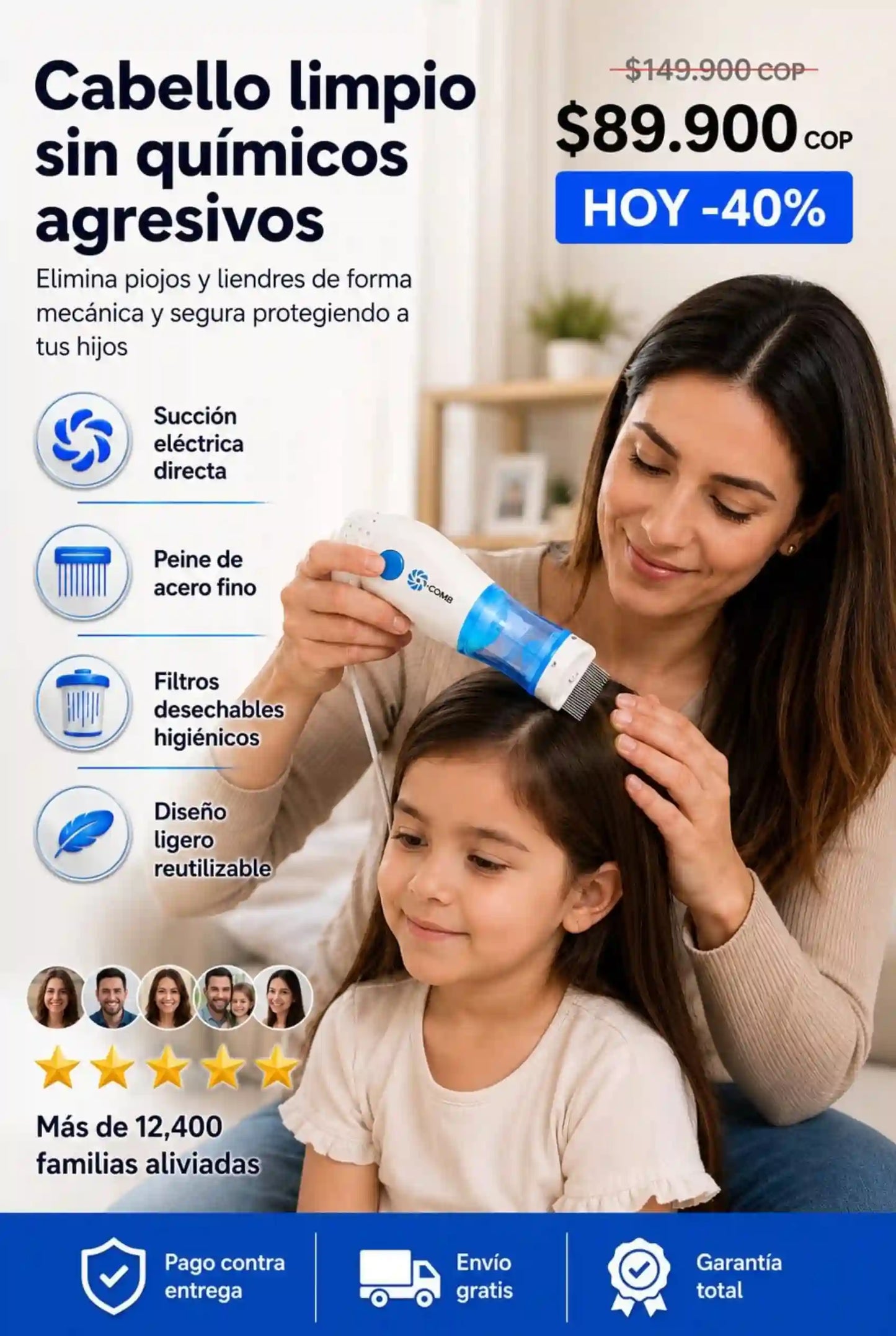 Aspiradora Eléctrica V-Comb® para Piojos y Liendres